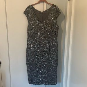 Alex Evenings grey and silver sequin cocktail dress size 16